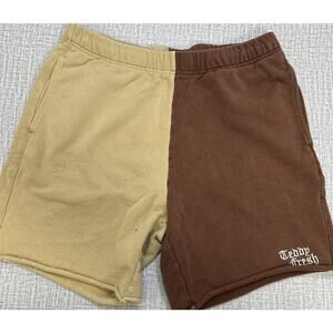 Men TEDDY FRESH Shorts S Cotton Color Blocked Brown Elastic Embroider Streetwear